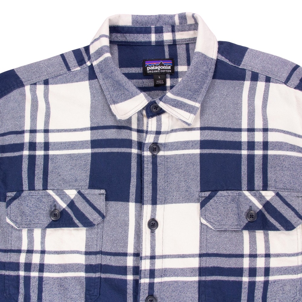 Patagonia Fjord Flannel Mens L Organic Cotton Plaid Flannel Shirt Blue White - Picture 3 of 12